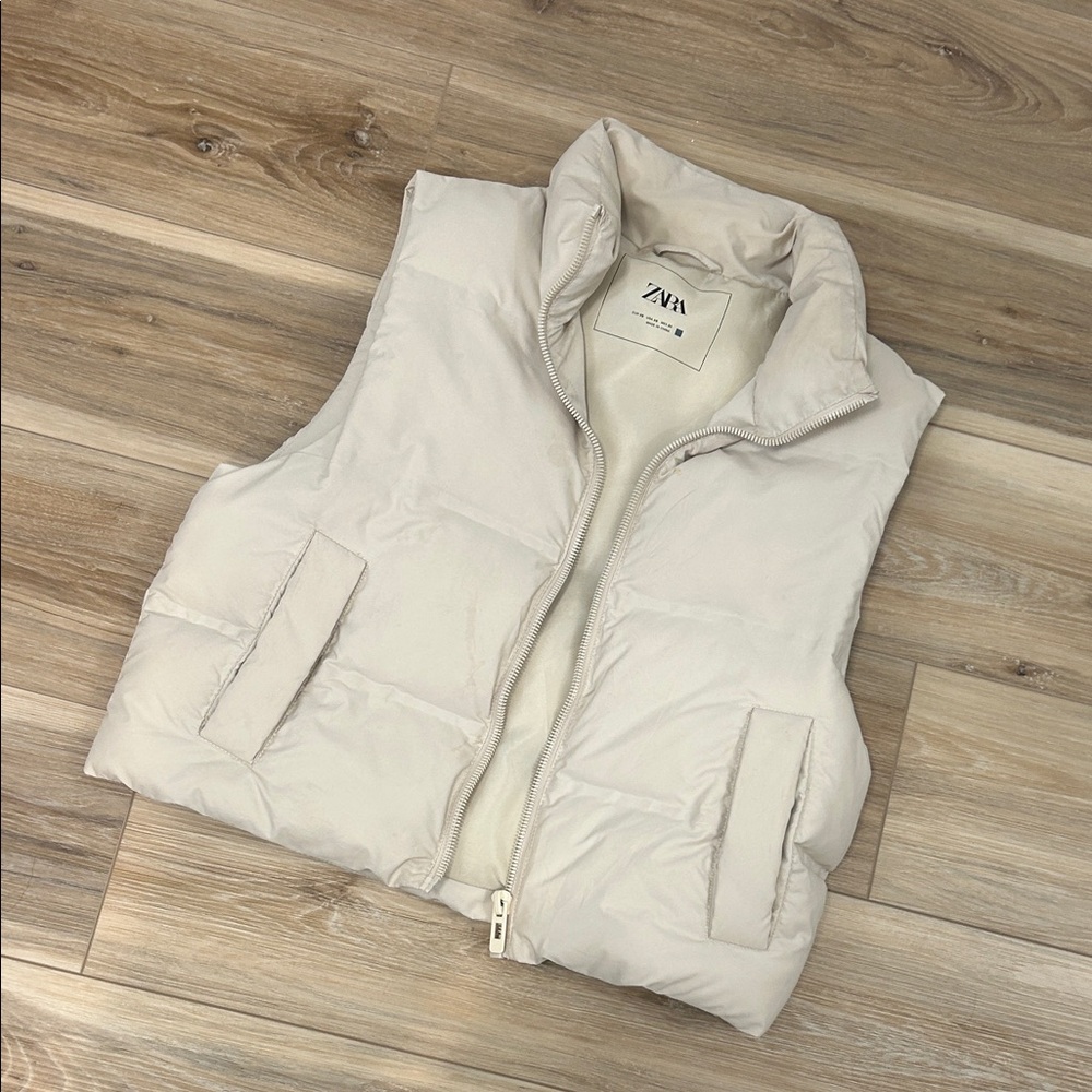 Zara Off-White Quilted Puffer Vest